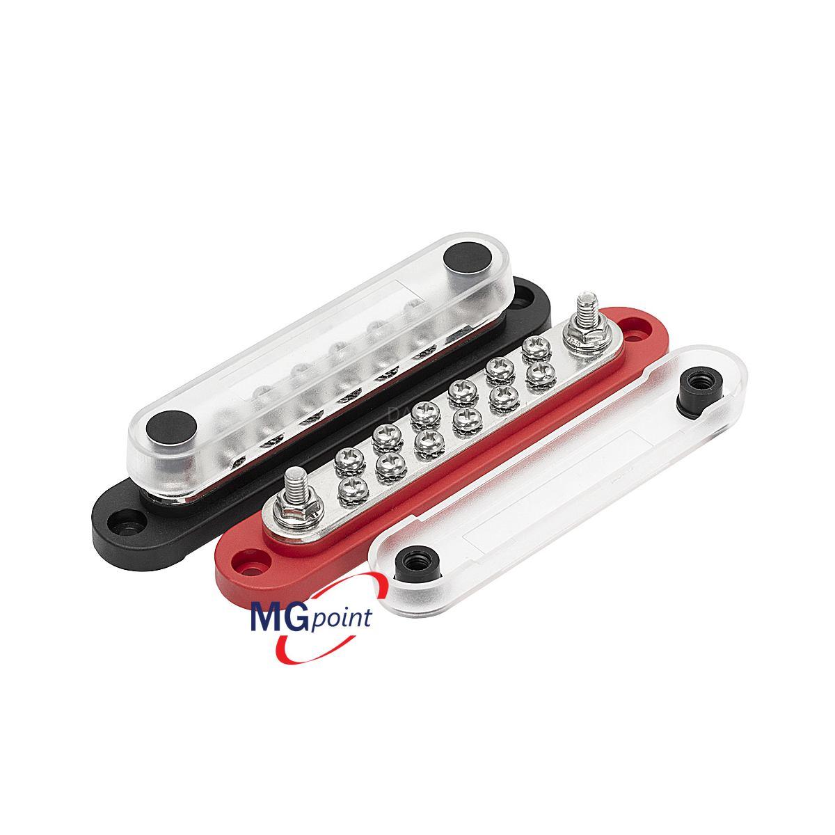 Bus bar 2 poli m6 - 12 viti m4 -con coperchio base nera 150 amp