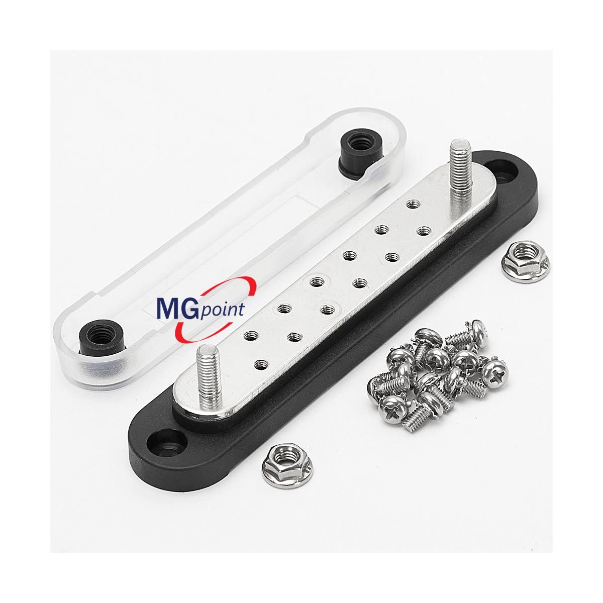 Bus bar 2 poli m6 - 12 viti m4 -con coperchio base nera 150 amp