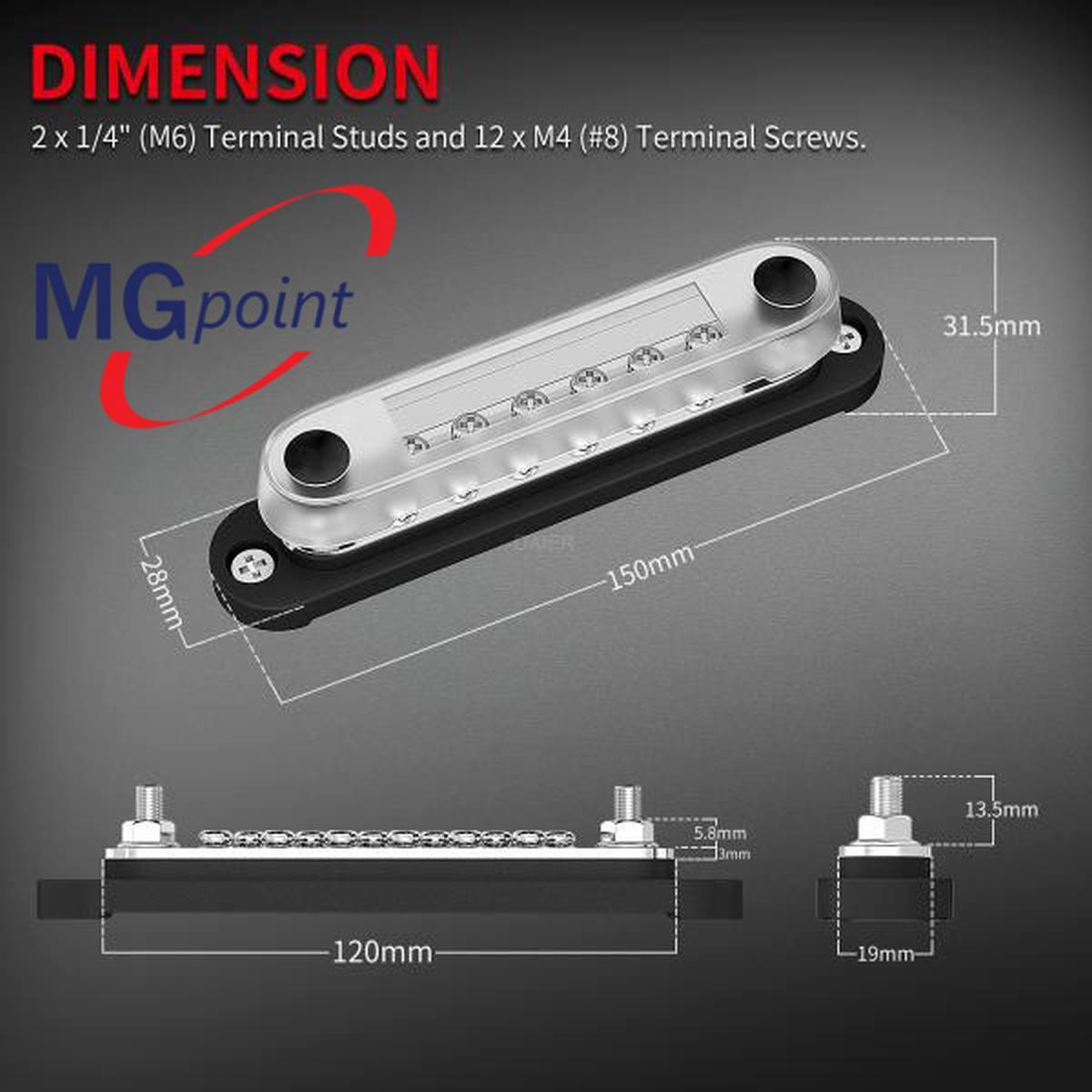 Bus bar 2 poli m6 - 12 viti m4 -con coperchio base rossa 150 amp