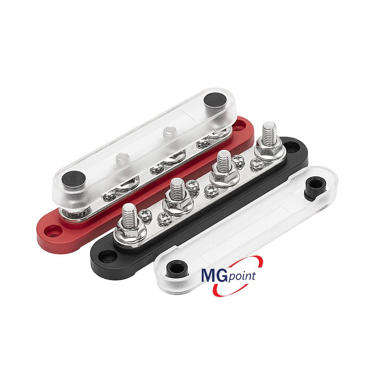 Bus bar 4 poli m8 - 6 viti m4 - con coperchio base nera 150 amp