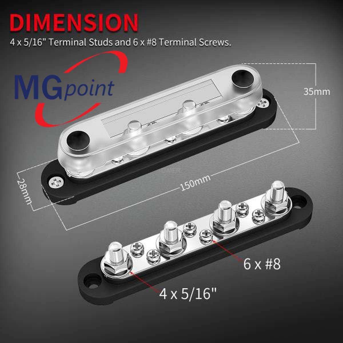Bus bar 4 poli m8 - 6 viti m4 - con coperchio base nera 150 amp