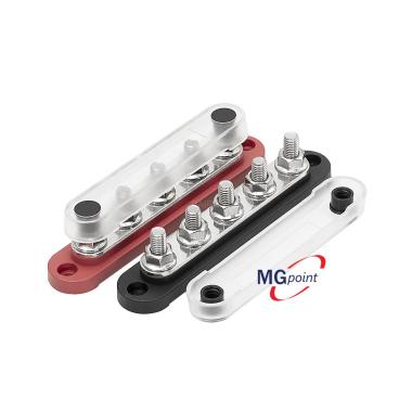 BUS BAR 5 POLI M8 - CON COPERCHIO BASE ROSSA 150 AMP (conf. 2 pz.)