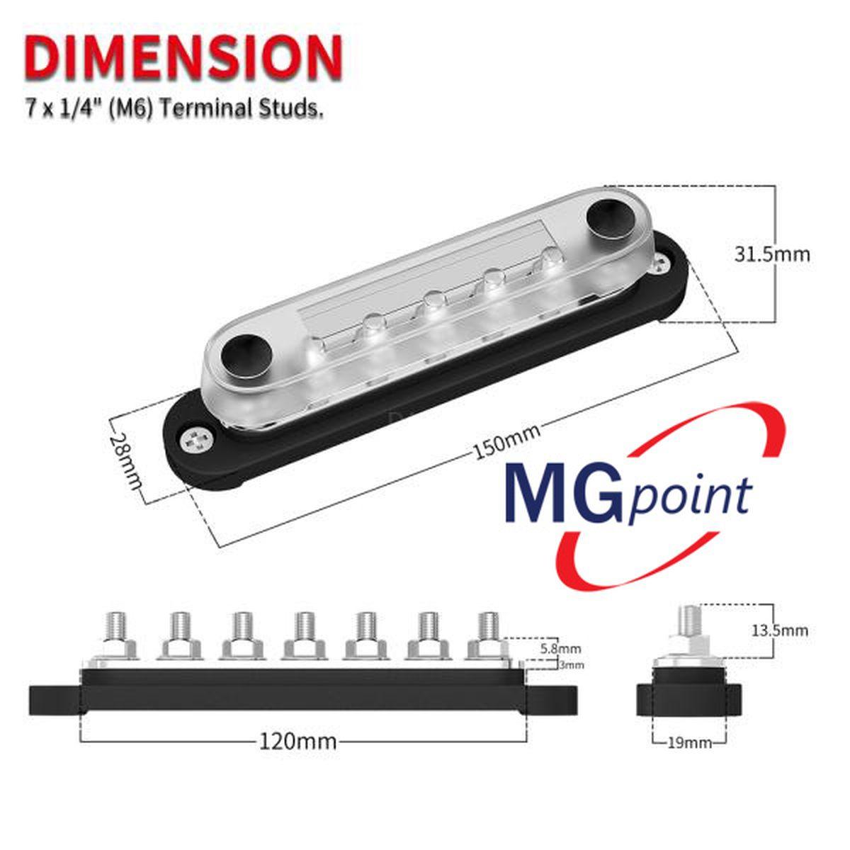 Bus bar 7 poli m6 - con coperchio base rossa 150 amp