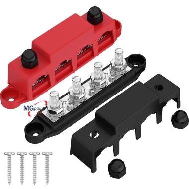 Bus bar 4 poli m8 -3 viti m4 - con coperchio base nera 300 amp