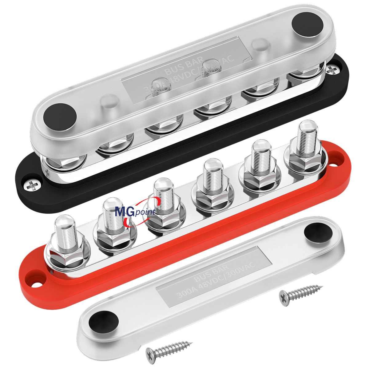 Bus bar 6 poli m10 - con coperchio base nera 300 amp