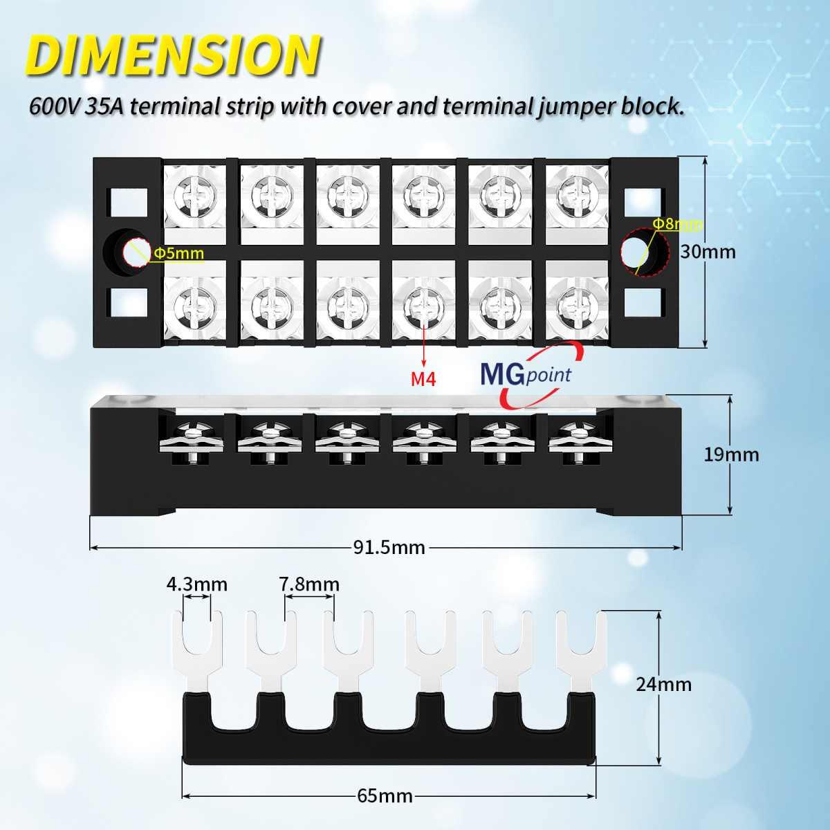 Nodo 6 contatti con jumper di collegamento nero 35 amp