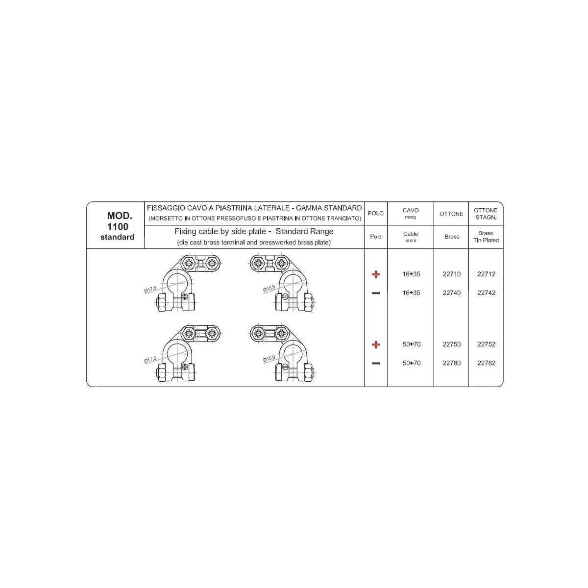 MORSETTO TIPO ALFA CAVO 16-35 MMQ NEGAT. OTT. STAGN.  PIASTRINA IN OTTONE TRANC. ( Conf. da 10 pz )