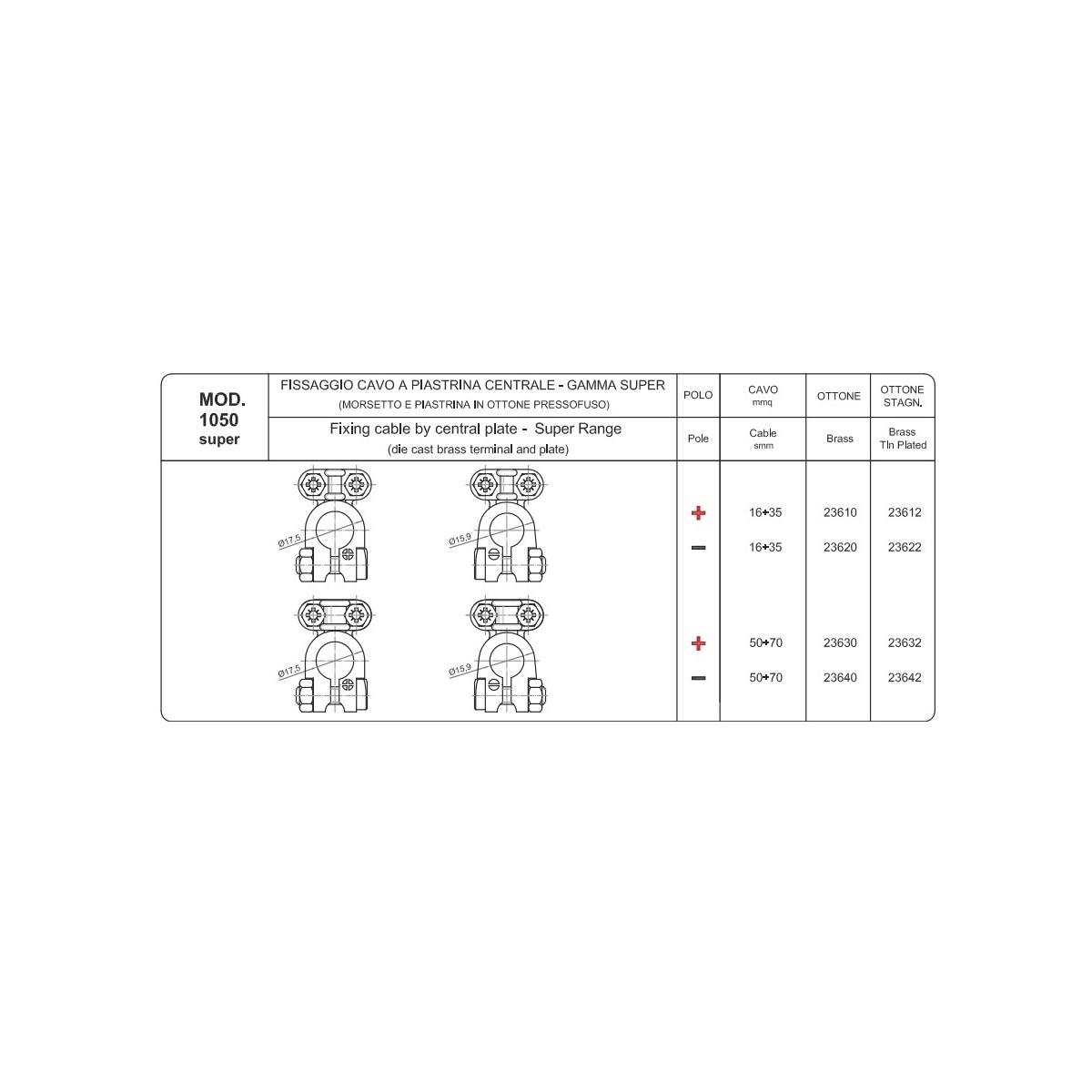 MORSETTO PIASTRINA CENTRALE IN OTT. PRESSOFUSO CAVO 16-35 MMQ POSIT. OTT. STAGN. ( Conf. da 10 pz )