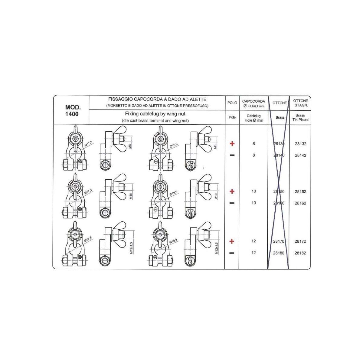 MORSETTO CON PERNO FILETT. E DADO ALETTATO (TIPO NAUTICA) M10 POSITIVO STAGNATO ( Conf. da 10 pz )
