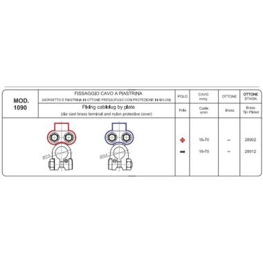MORSETTO IN OTTONE CON FISSAGGIO A PIASTRINA E PROTEZIONE IN NYLON POSITIVO ( Conf. da 10 pz )