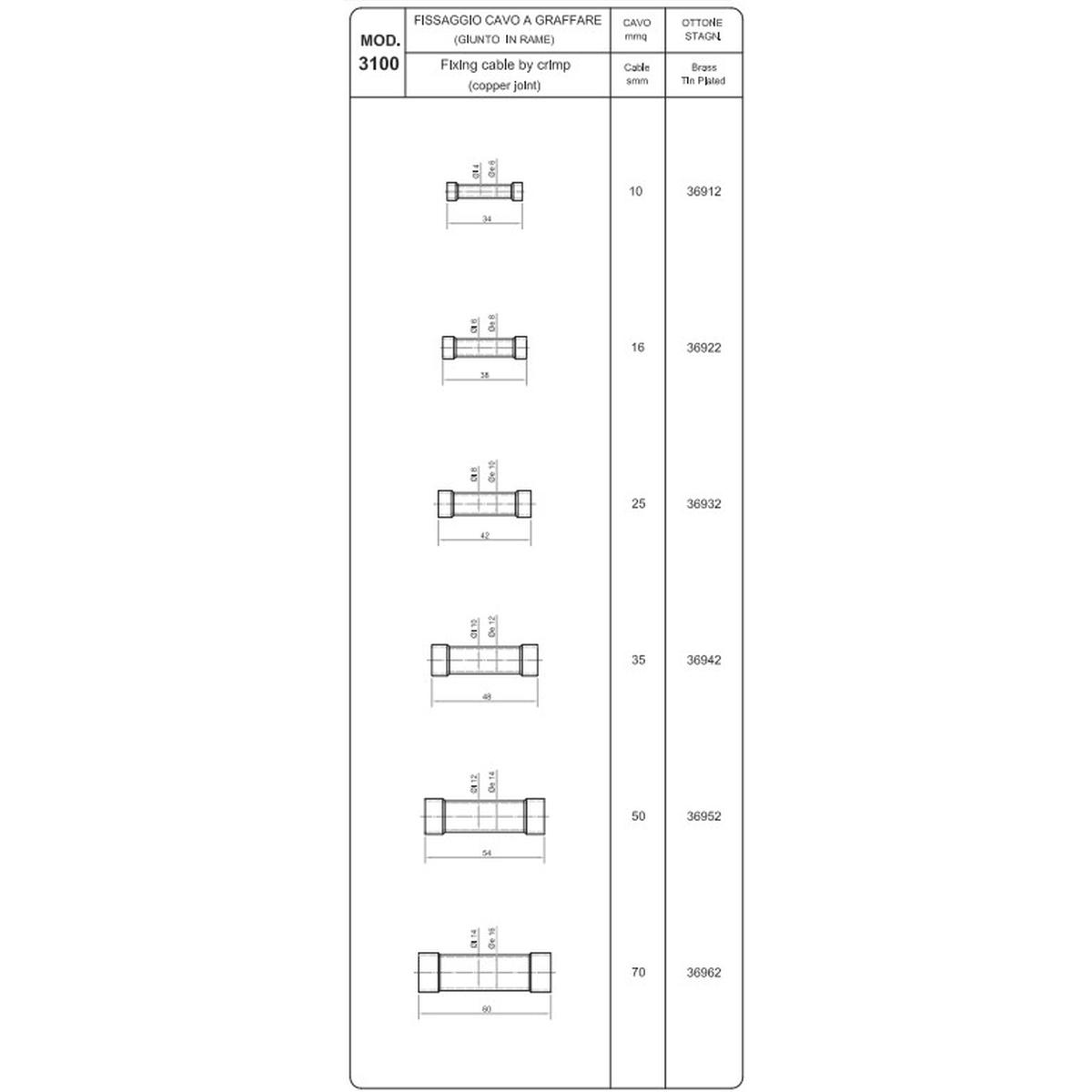 GIUNTO IN RAME STAGNATO CAVO DA 35 MMQ ( Conf. da 10 pz )