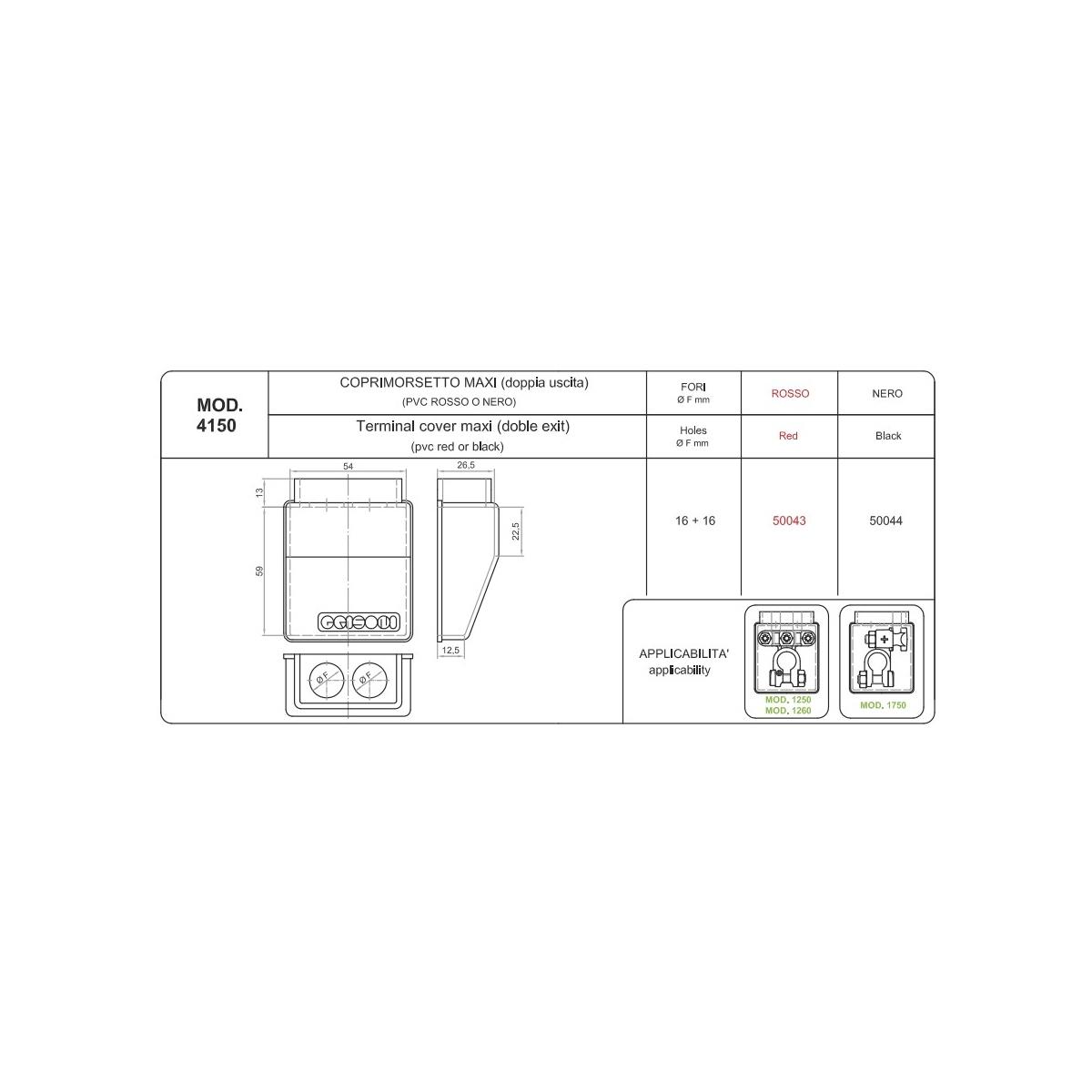 COPRIMORSETTO MAXI DOPPIA USCITA 16 MM ROSSO  ( Conf. da 10 pz )