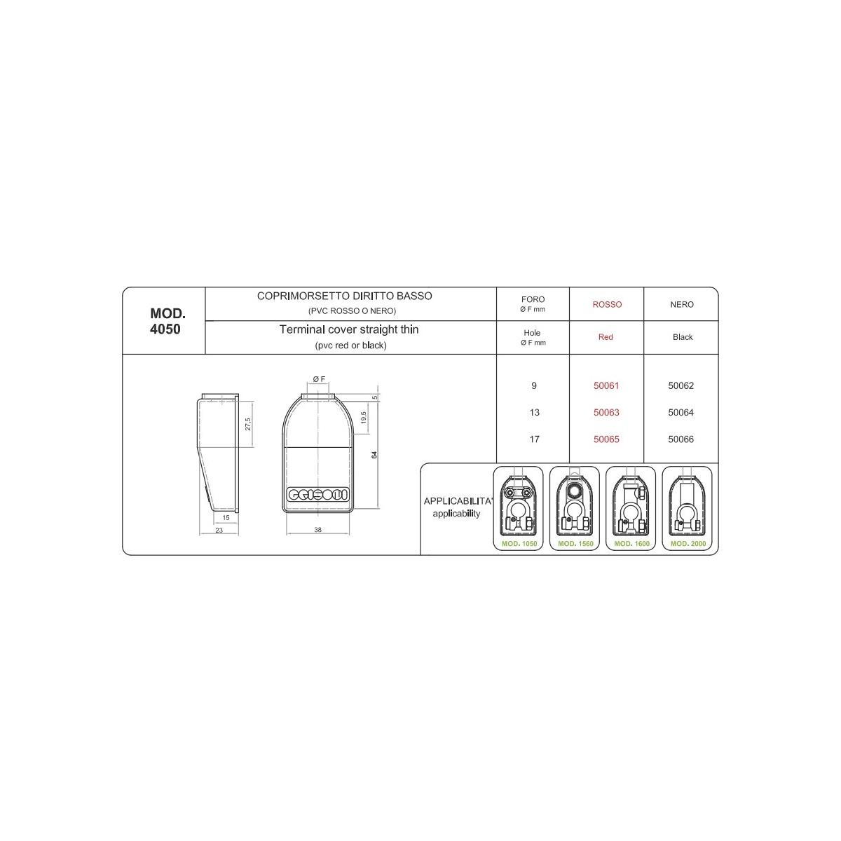 COPRIMORSETTO ROSSO DRITTO BASSO FORO 13 MM  ( Conf. da 10 pz )