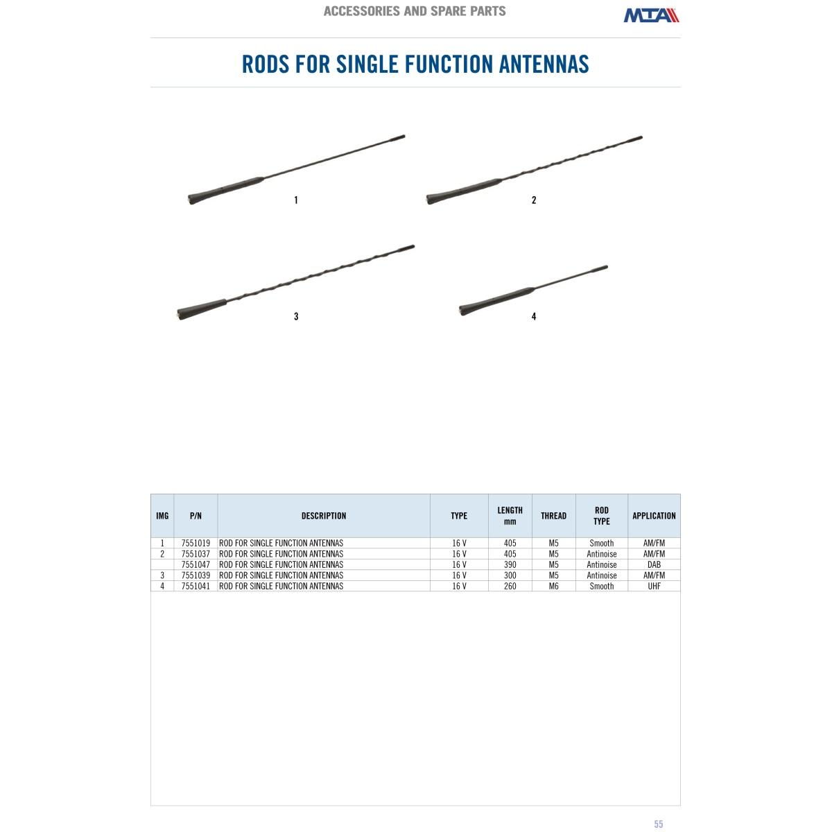 Spare rod for roof antenna 16V - No antinoise  - Thread M5