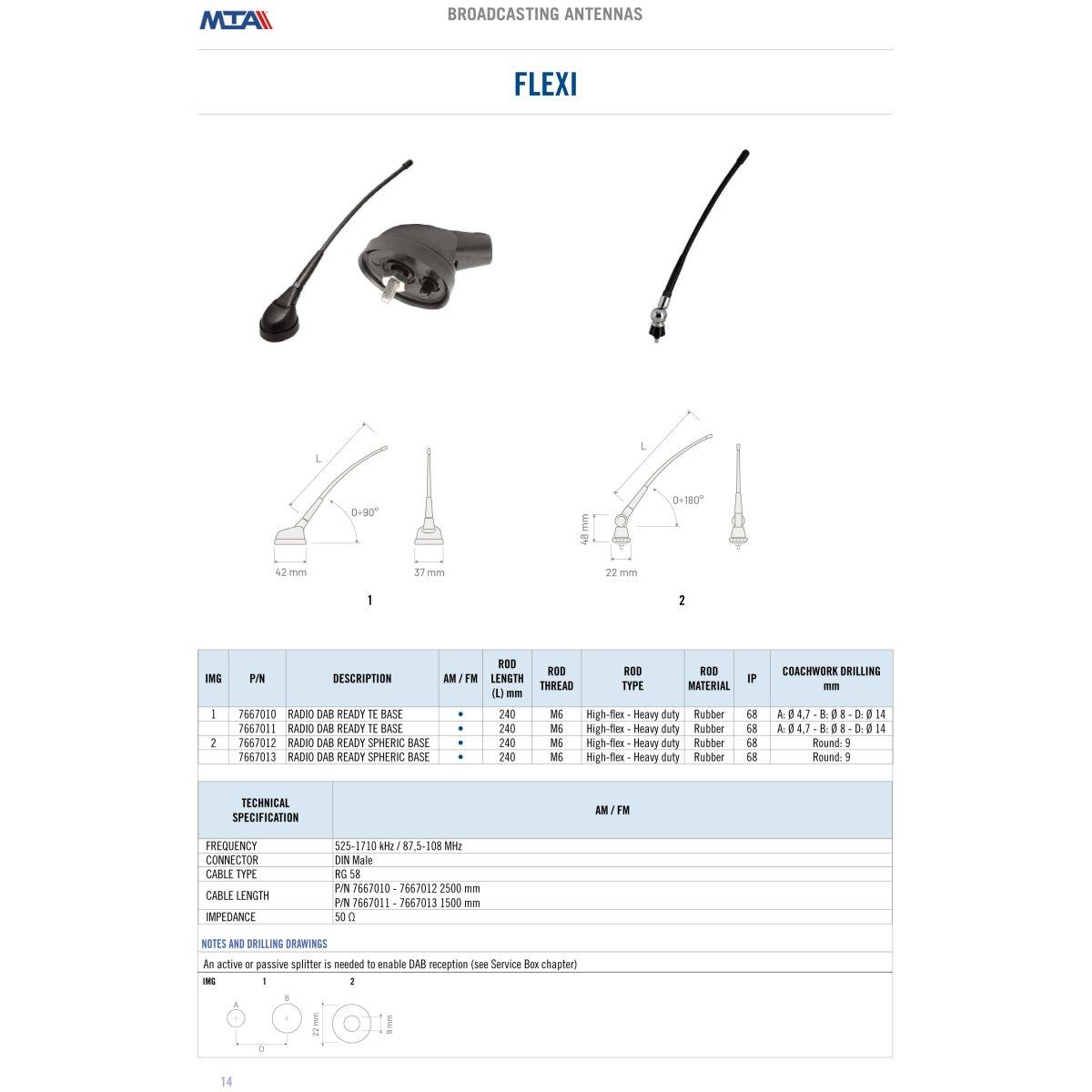 AM/FM Flexi antenna with TE base - DAB READY - Cable 2,50 mt
