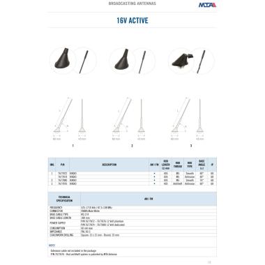 MTA - 16V ACTIVE roof antenna with antitheft rod - AM/FM - Phantom power supply - Base angle 60°  ( Conf. Da 1 pz )