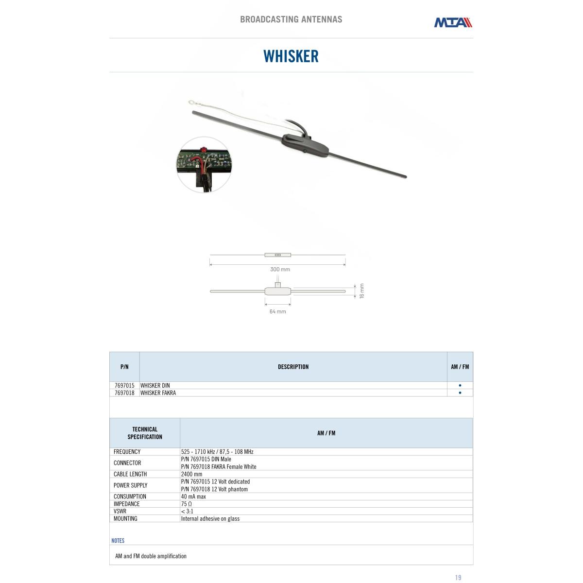 Universal electronic AM/FM antenna - DIN m connector - Double amplified