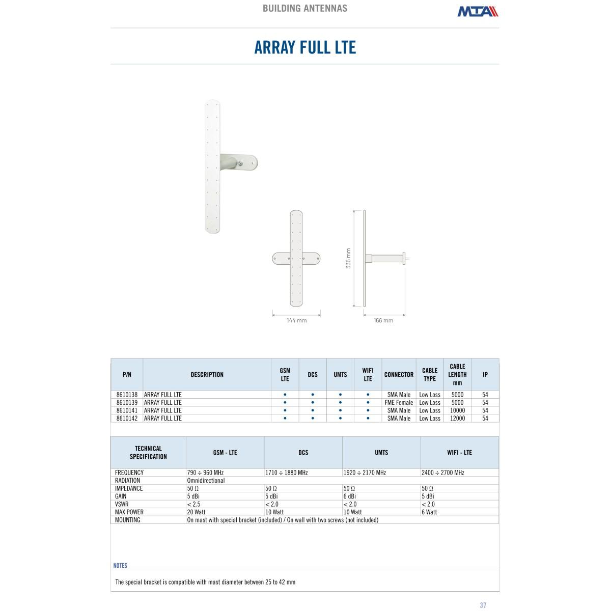 Ant omni array 4g full lte cable 12mt sma/m