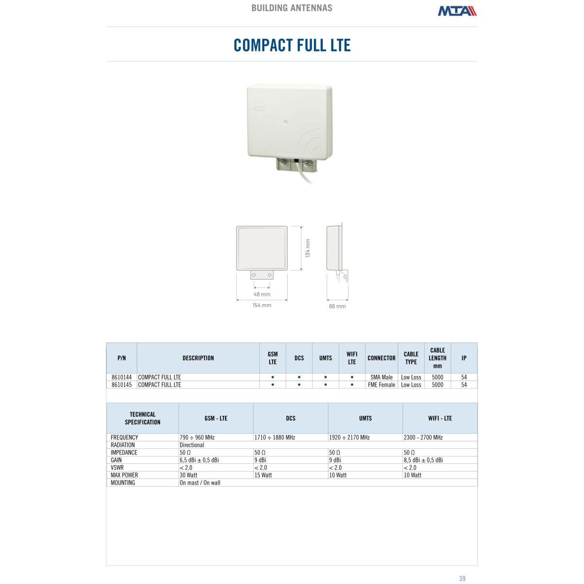 Ant.direz compatta 4g full lte cable 5mt fme/f