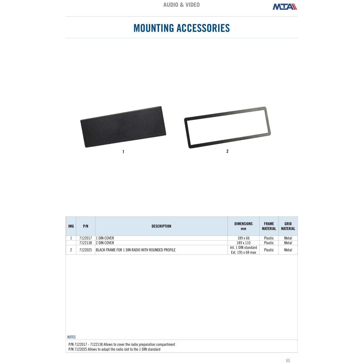 MTA - 1DIN radio cover  ( Conf. Da 1 pz )