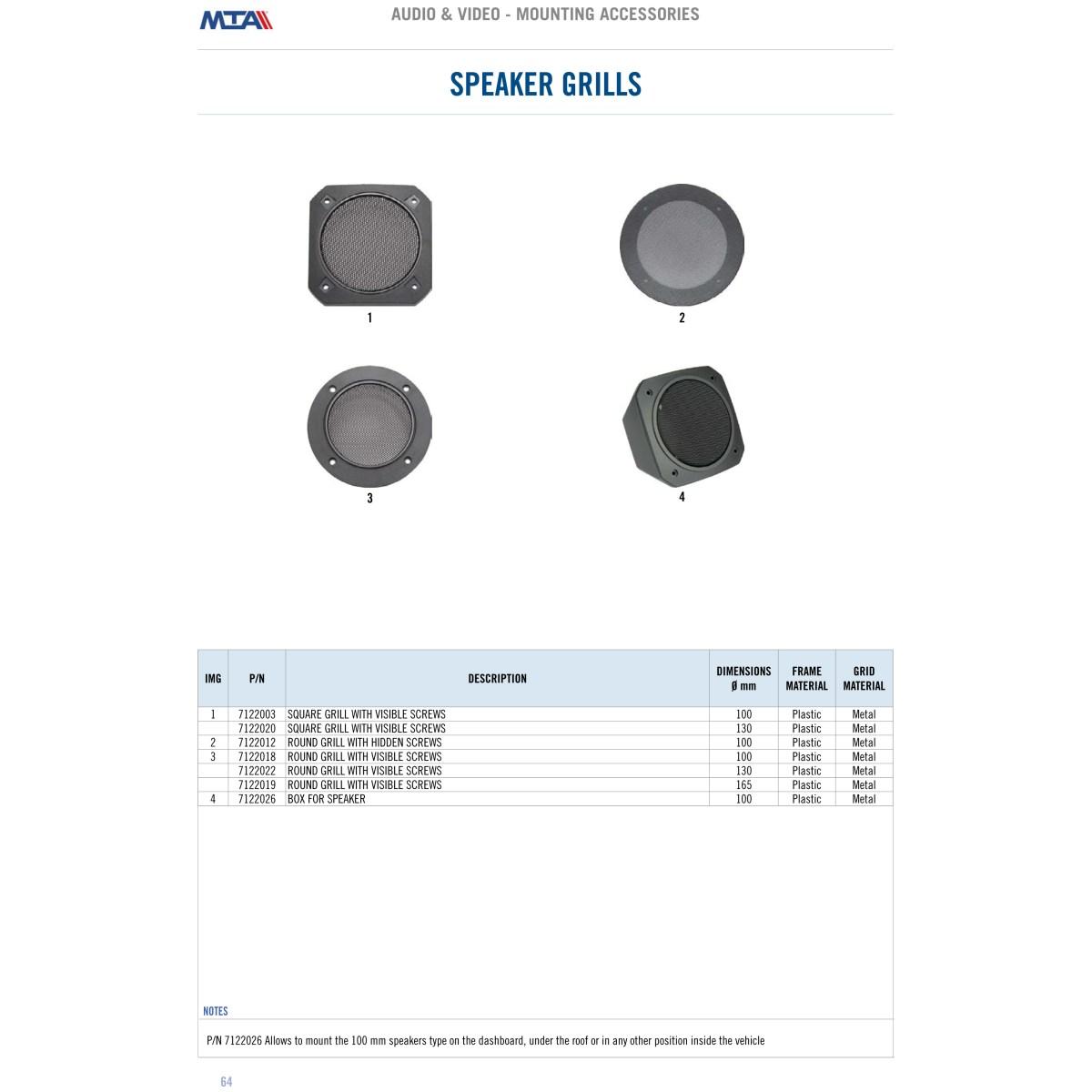 MTA - Round grills for loudspeakers 165 mm (pair) with visible fixing screws  ( Conf. Da 1 pz )