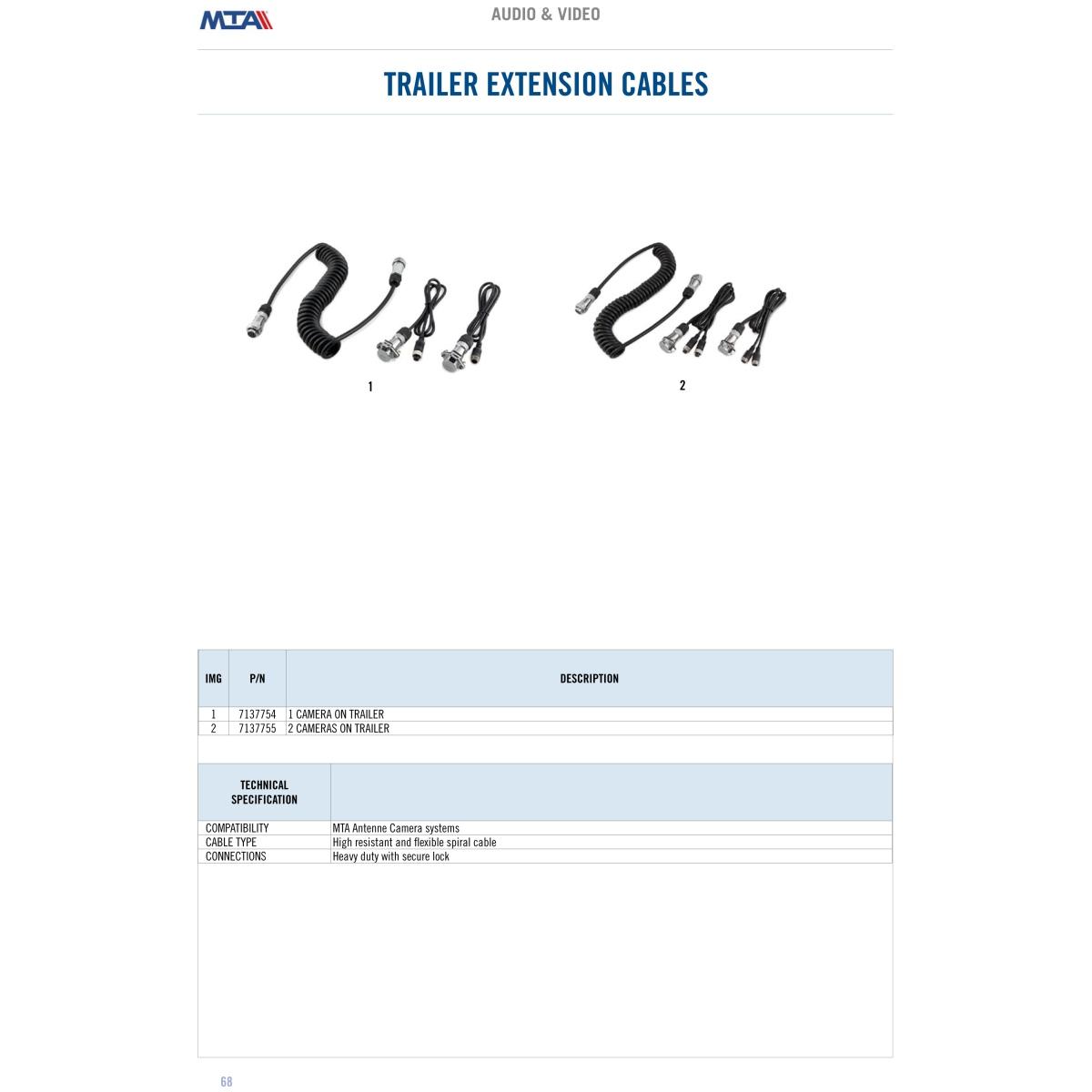 MTA - Trailer extension kit single camera  ( Conf. Da 1 pz )