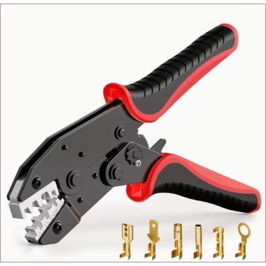 Pinza per terminali aperti non isolati,(0.5-6mm²) matrice con doppia misura rame/rivestimento, a cricchetto,