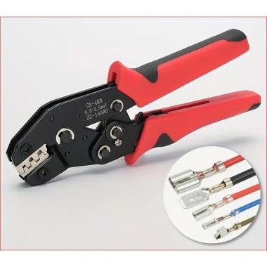 Pinza per terminali aperti non isolati,(0.5-2,5 mm²) matrice con doppia misura rame/rivestimento, a cricchetto,