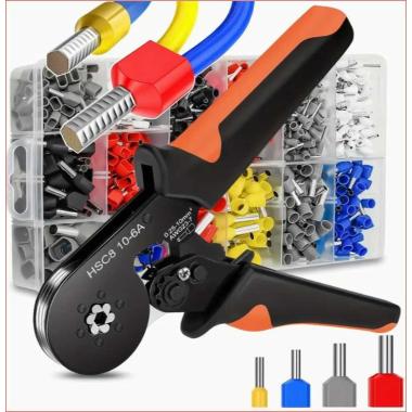 Pinza crimpatrice a cricchetto in acciaio, ad alto tenore di carbonio per terminali da 0,25-10 mm², con kit di 1200 capicorda per cavi elettrici