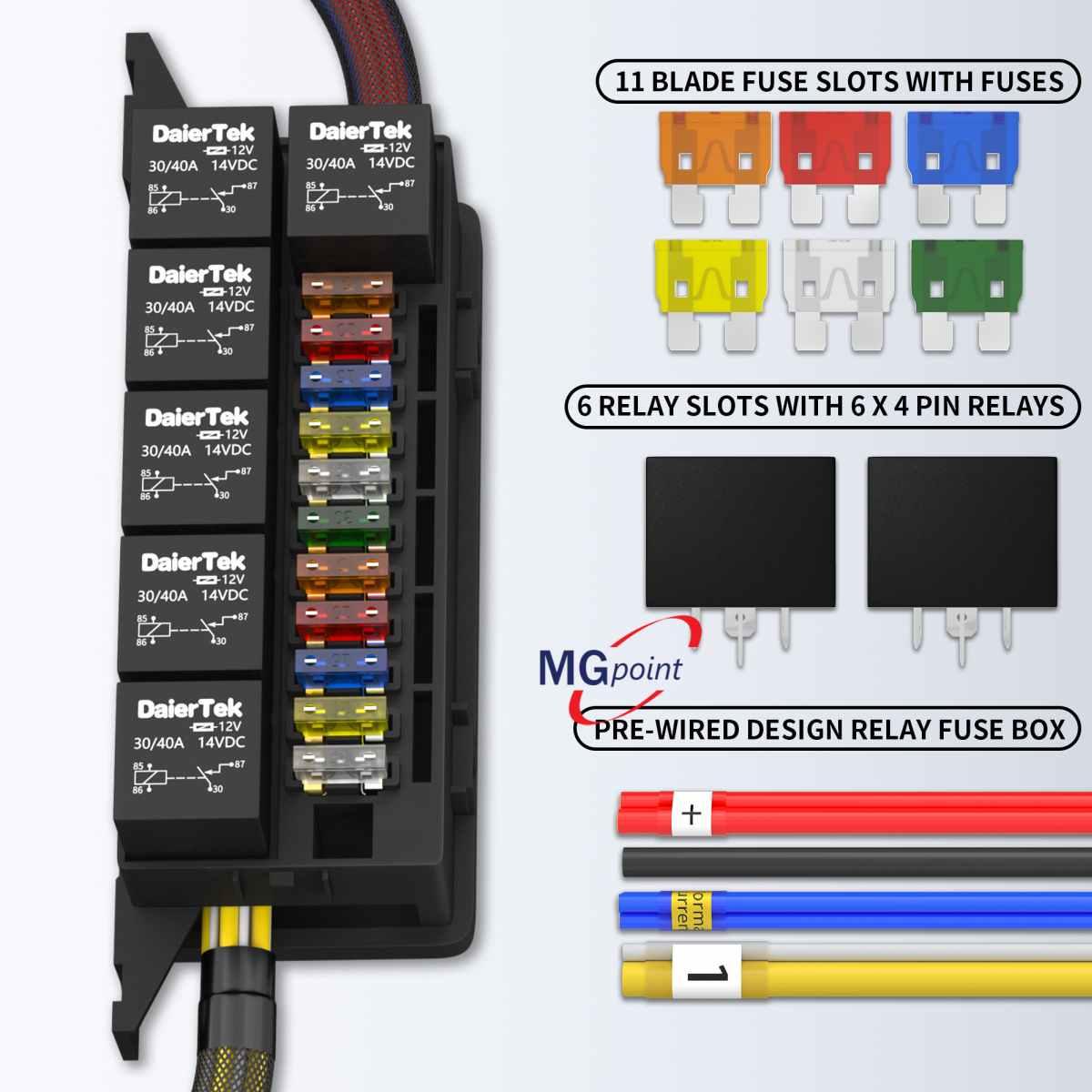 Porta 6 mini relay e 11 fusibili unival compresi con coperchio e cavi collegati