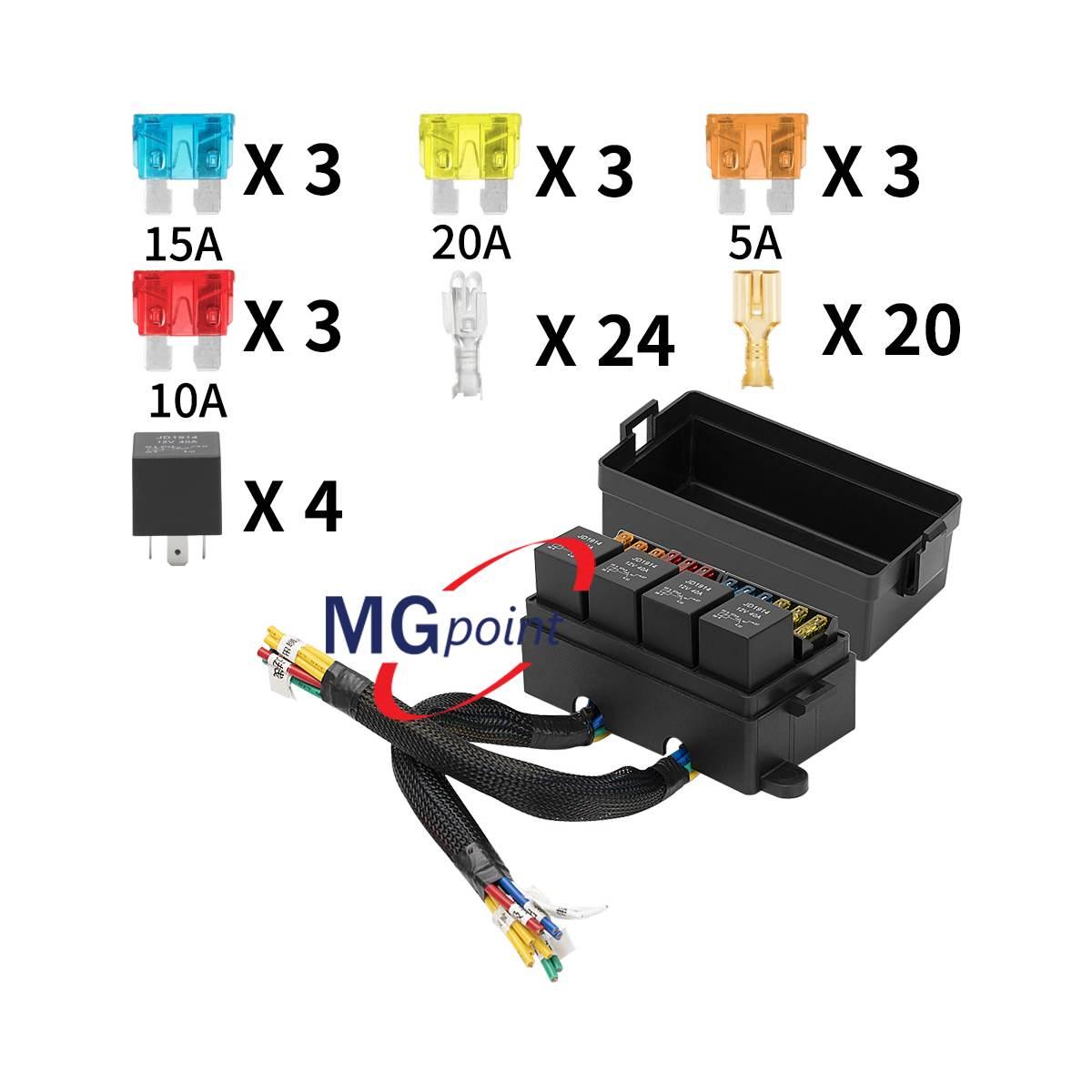 Porta 4 mini relay e 12 fusibili unival compresi con coperchio e cavi collegati