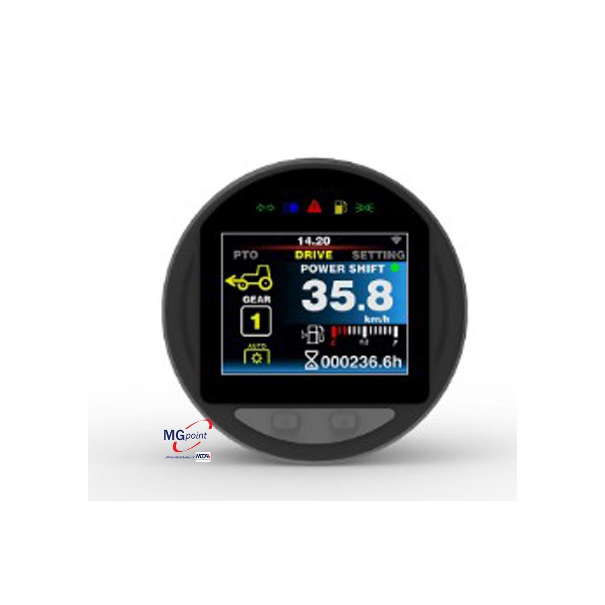 Spot is a dashboard designed for agricultural or off-highway vehicles, on wheels or tracks.Power supply is 12 Vdc.Spot features: 1 dot matrix LCD; 1 buzzer; 18 tellt